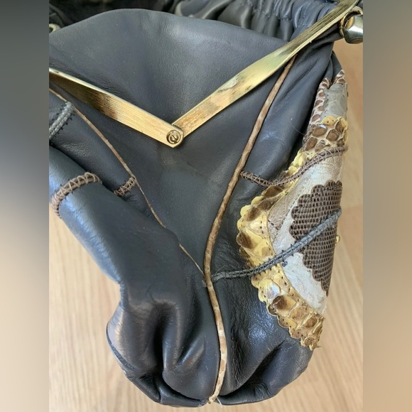 Carlo Fiori of Italy Leather Snakeskin Purse Shoulder Bag Handbag Gray Green Tan - Picture 14 of 16